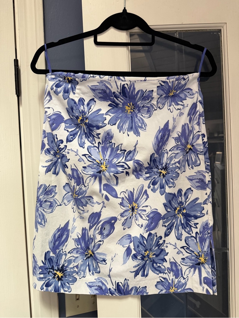 DT Collection White Mini Skirt with Blue Floral Print
